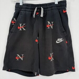 Nike Kids Boys Shorts Black Red Gray Fleece Logo All Over Print DX5703 Medium